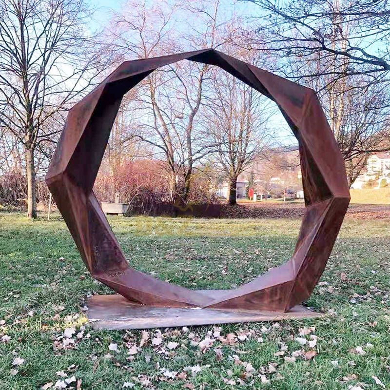 Contemporary Circle Art Mind Corten Steel Garden Sculpture
