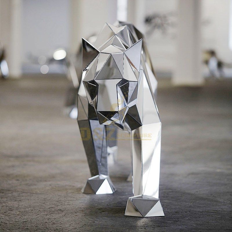 Geometric Metal Panther Sculpture Abstract Stainless Steel Leopard Statue  Company